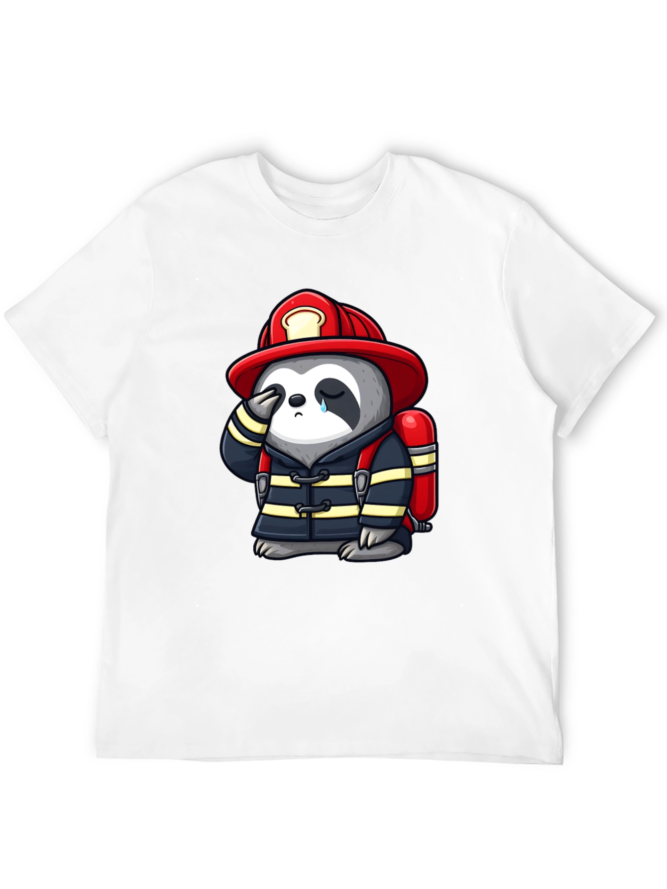 Sad Firefighter Sloth Graphic T-Shirt