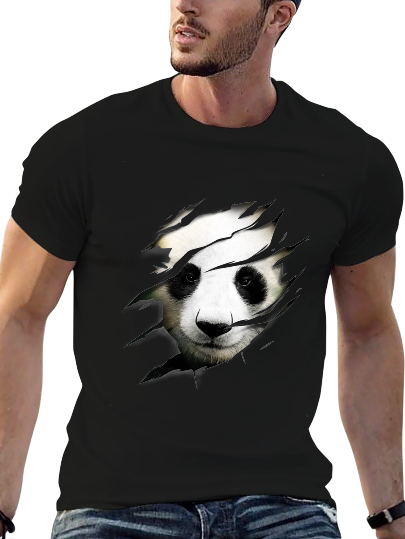Panda Graphic Print Crew Neck T-Shirt