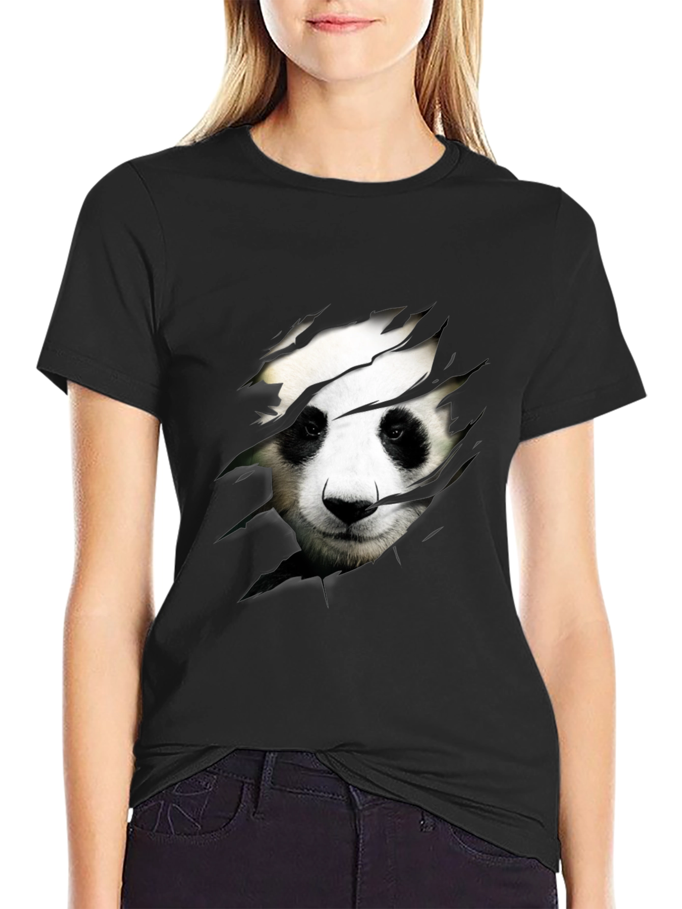 Panda Graphic Print Crew Neck T-Shirt