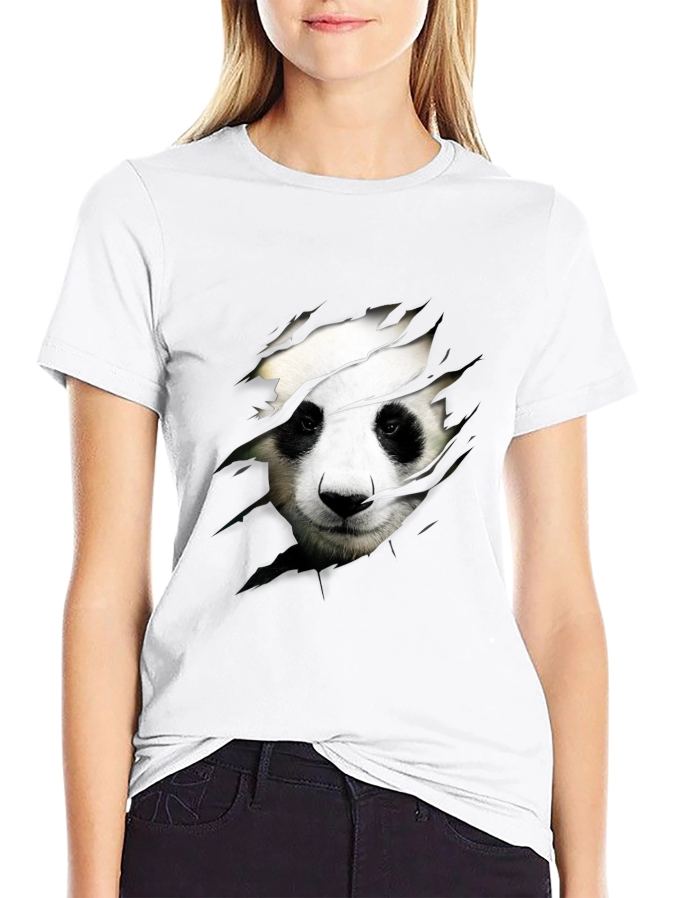 Panda Graphic Print Crew Neck T-Shirt