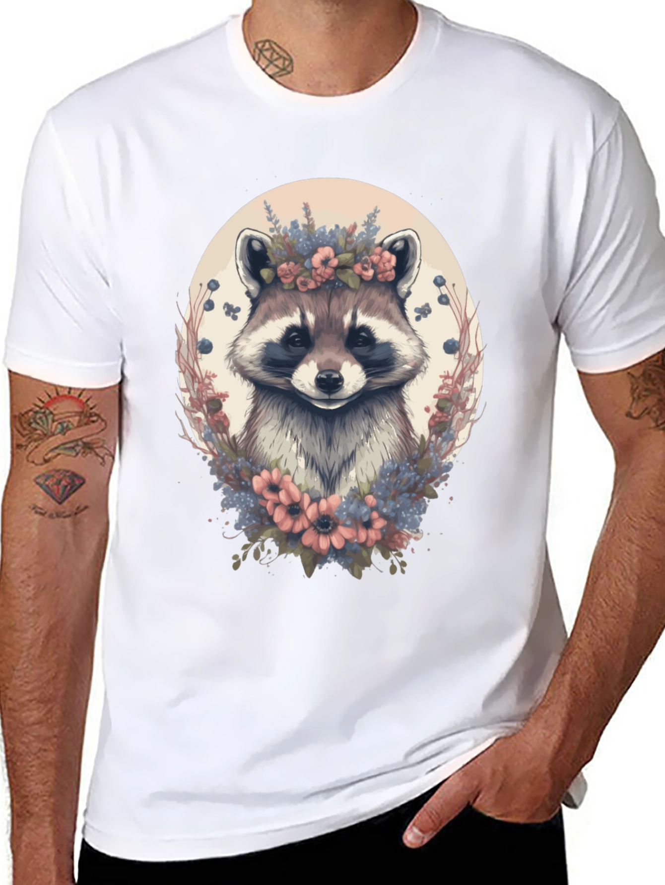 Raccoon Floral Wreath Graphic Tee