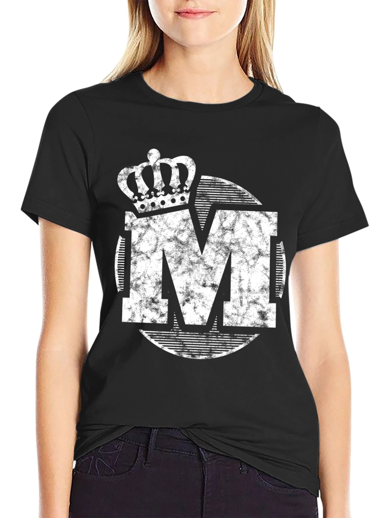 Crown Initial M Graphic Print Black T-Shirt