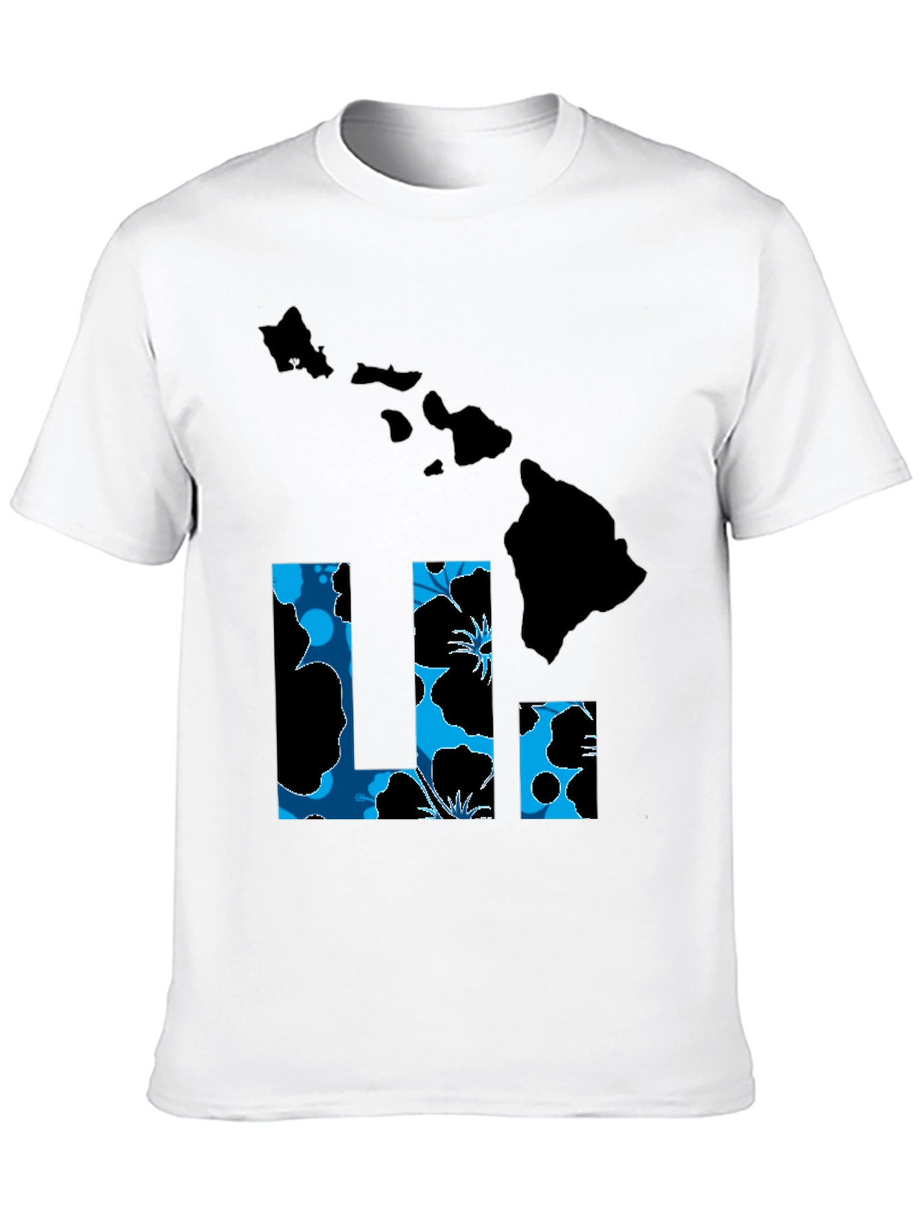 Hawaii Islands T-Shirt Floral LI Design Black Tee