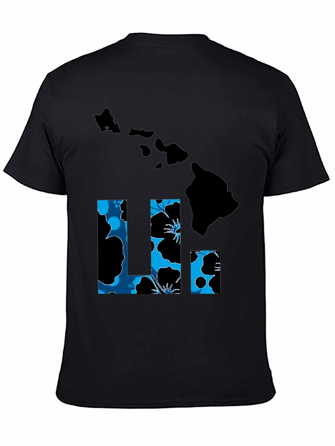 Hawaii Islands T-Shirt Floral LI Design Black Tee