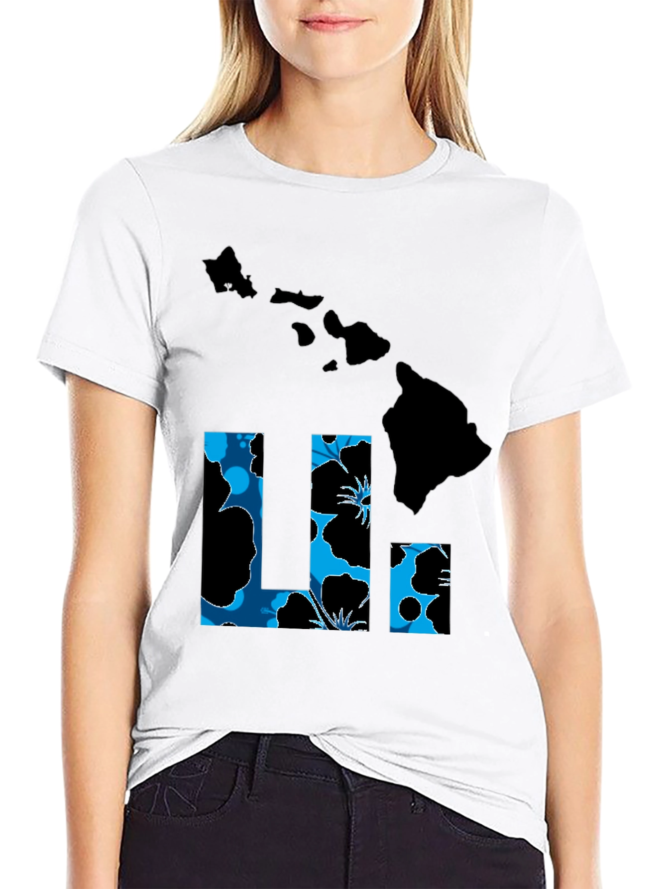 Hawaii Islands T-Shirt Floral LI Design Black Tee