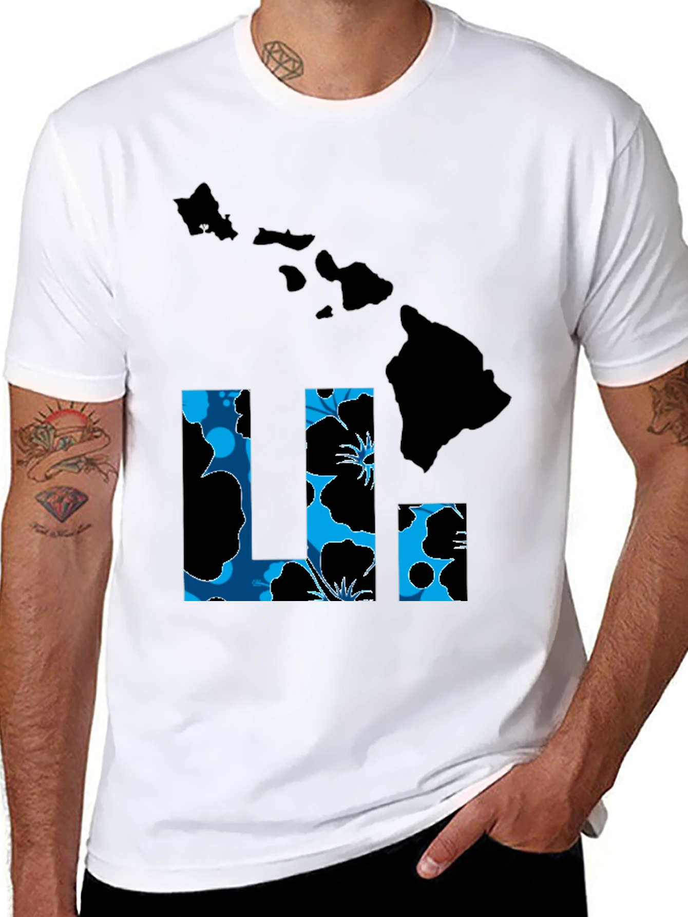 Hawaii Islands T-Shirt Floral LI Design Black Tee