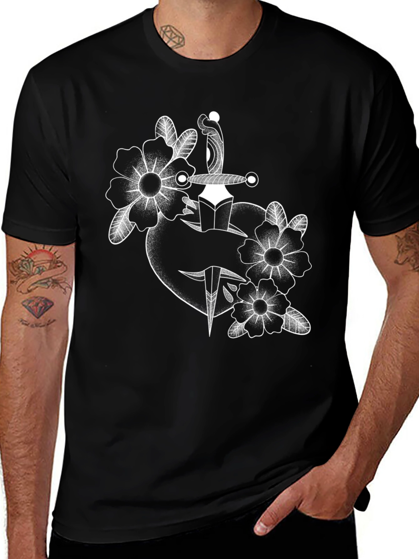 Tattoo Style Heart & Dagger Graphic T-Shirt