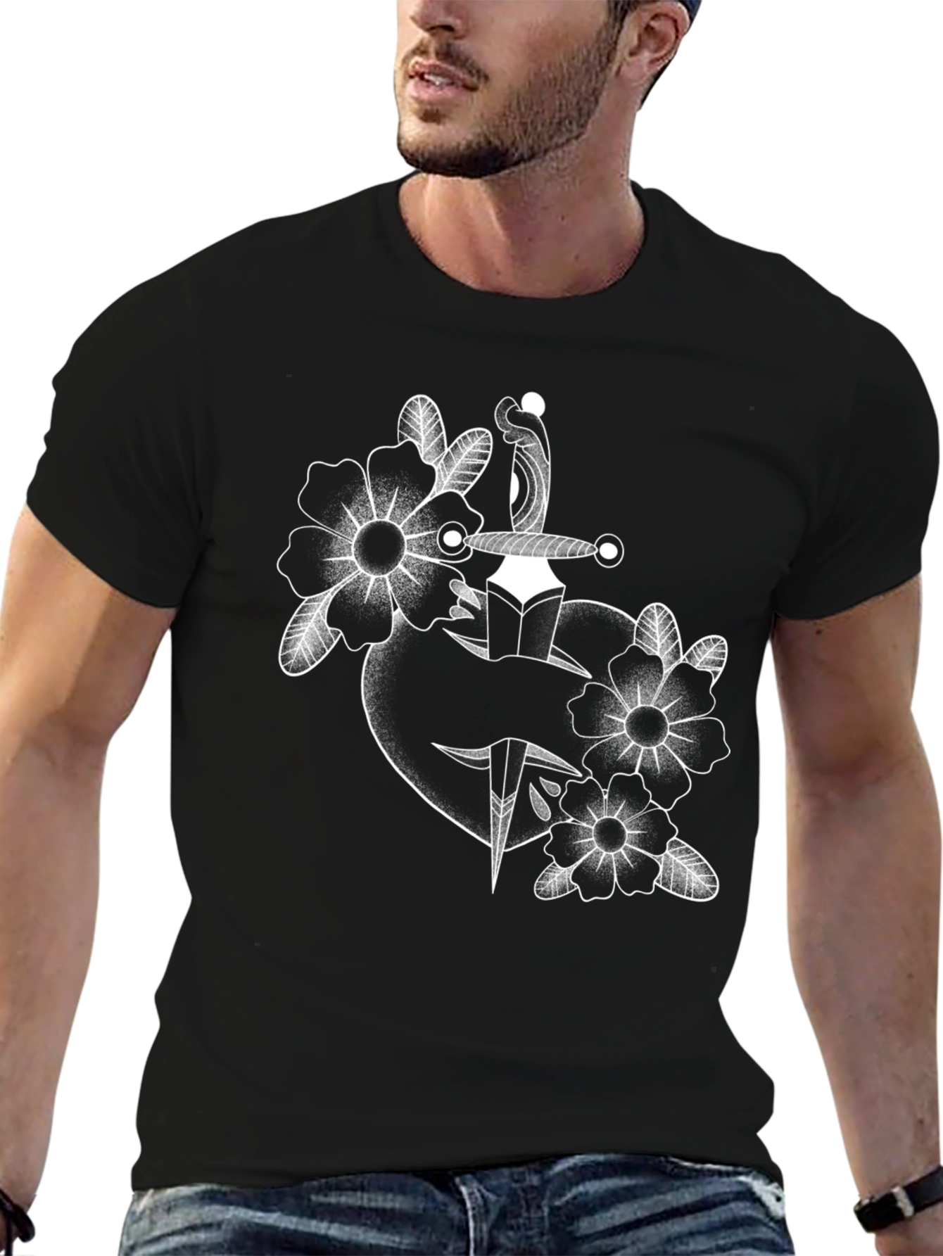 Tattoo Style Heart & Dagger Graphic T-Shirt