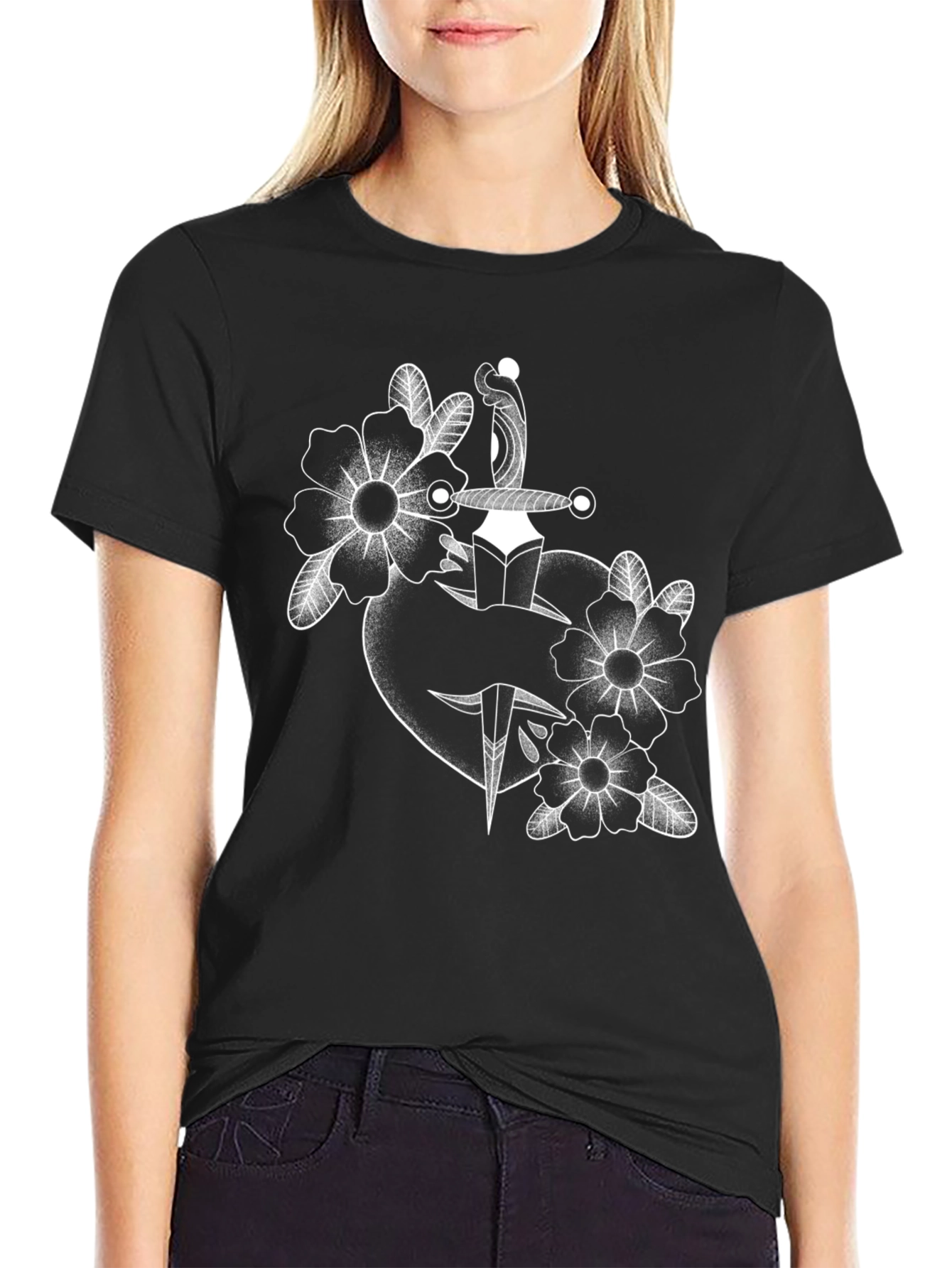 Tattoo Style Heart & Dagger Graphic T-Shirt