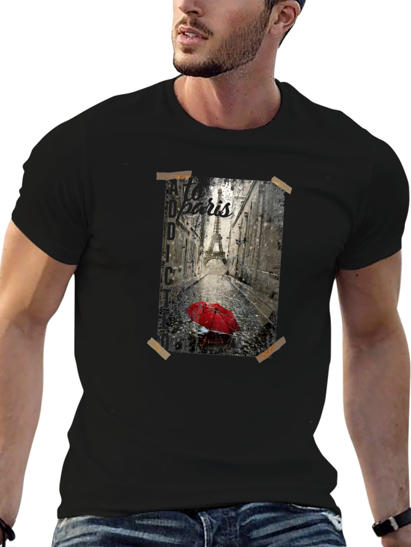 Paris Street Scene Graphic Tee - Black