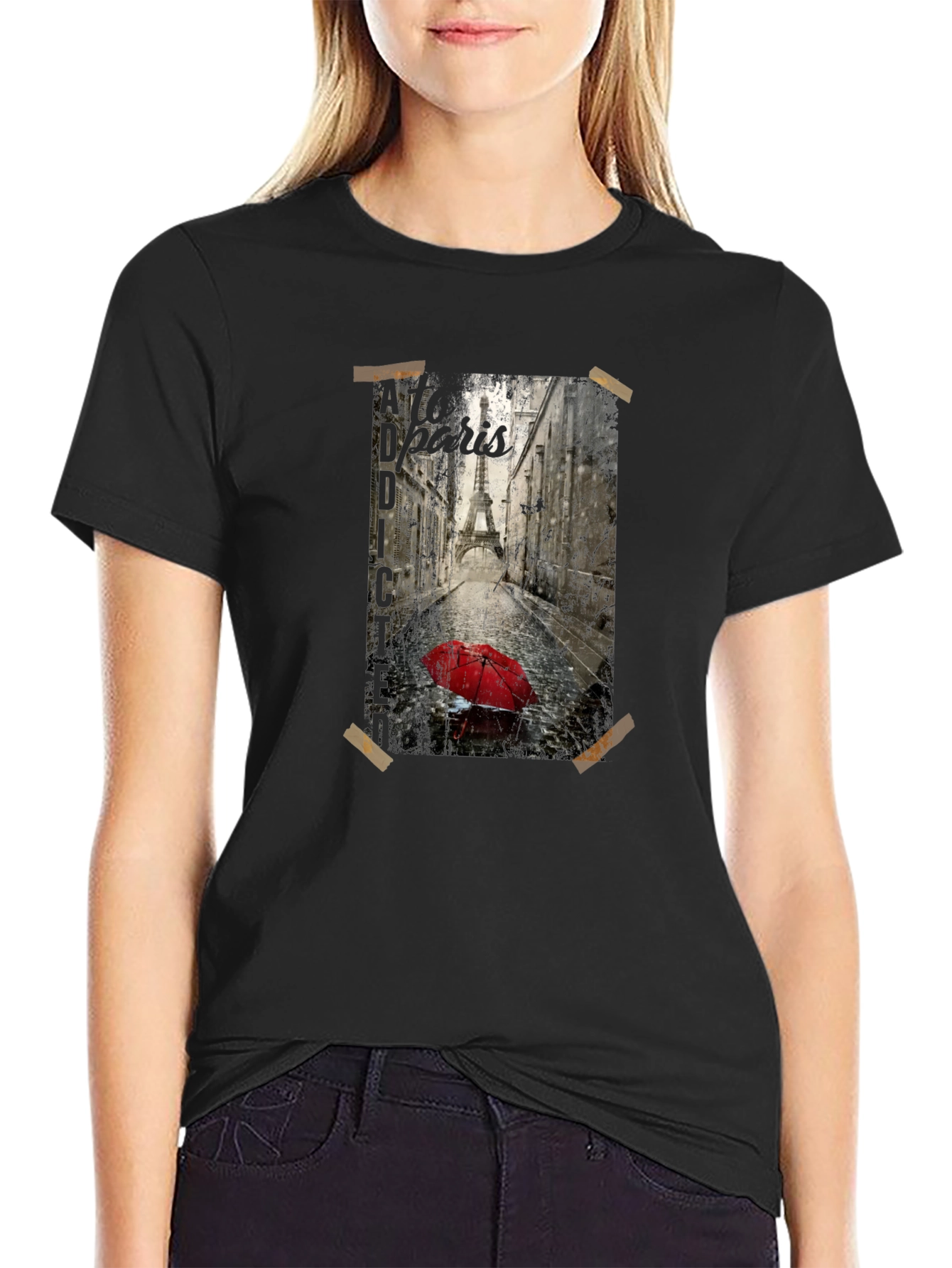 Paris Street Scene Graphic Tee - Black