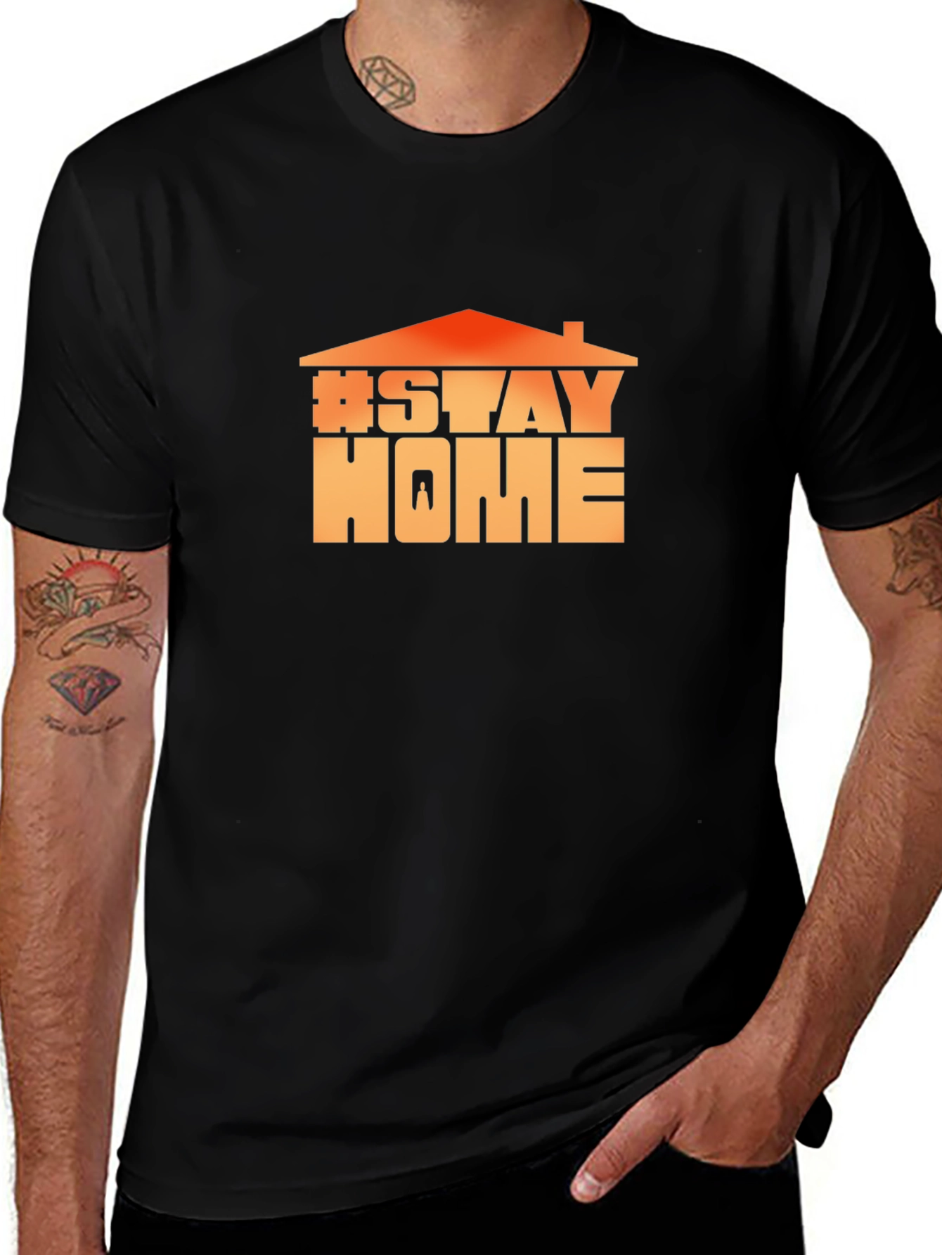 Stay Home Graphic Tee - Black Cotton Comfort
