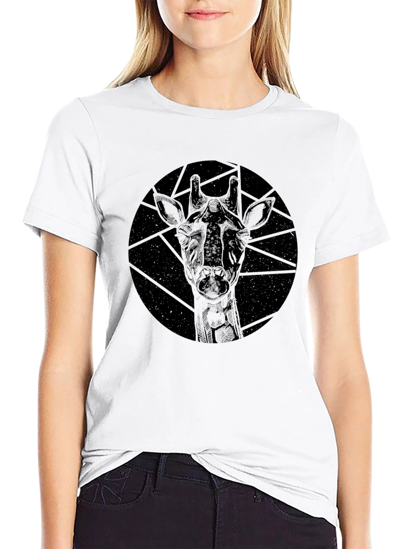 Giraffe Constellation Graphic Tee - Black Cotton