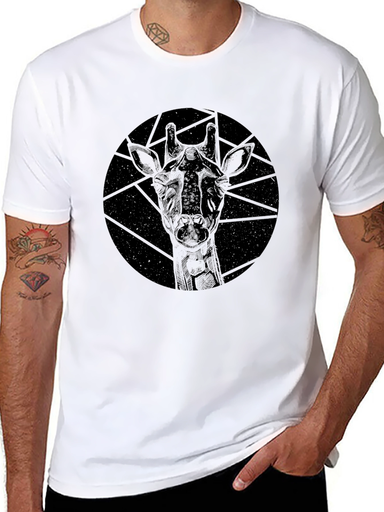 Giraffe Constellation Graphic Tee - Black Cotton