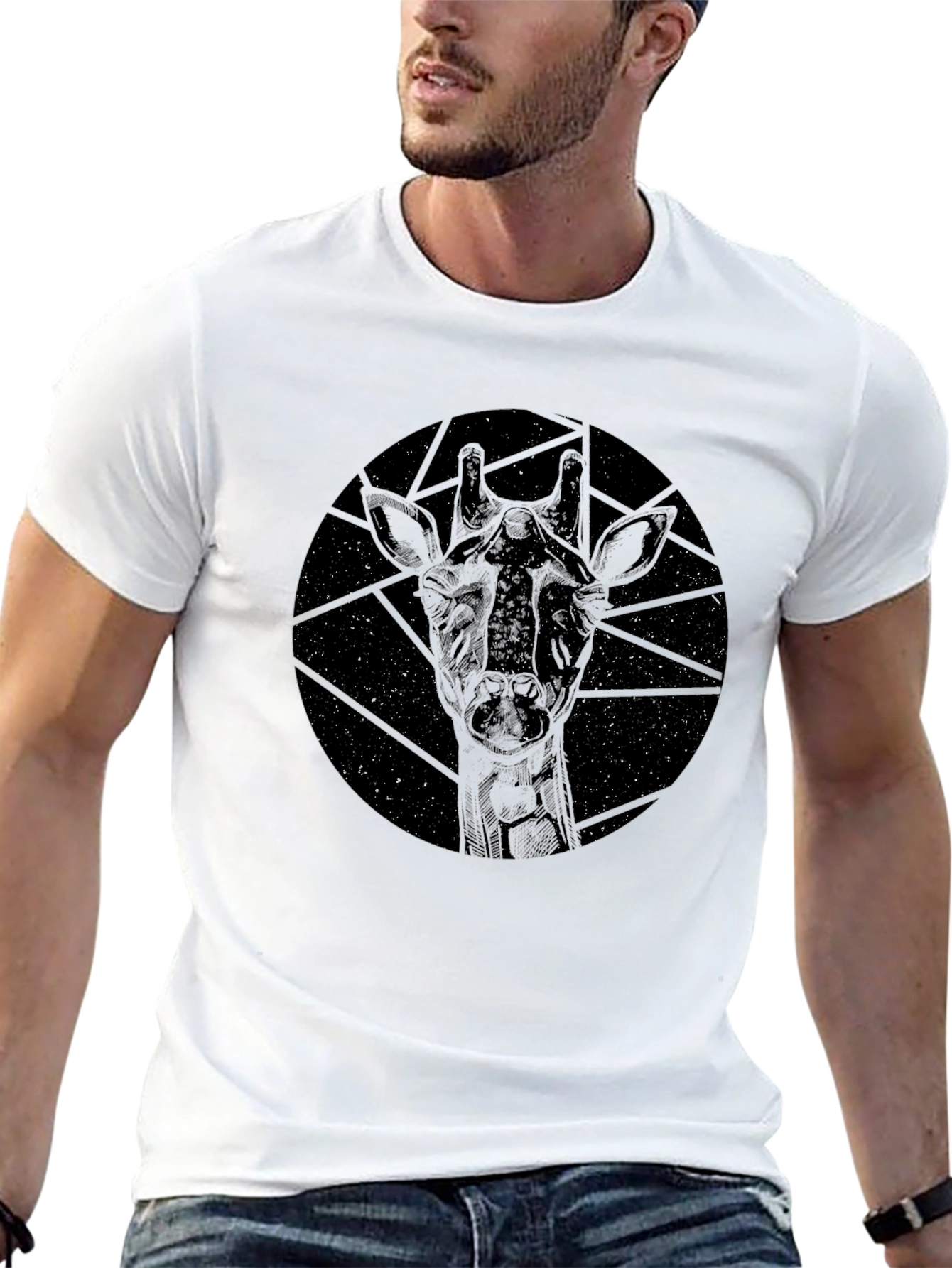 Giraffe Constellation Graphic Tee - Black Cotton