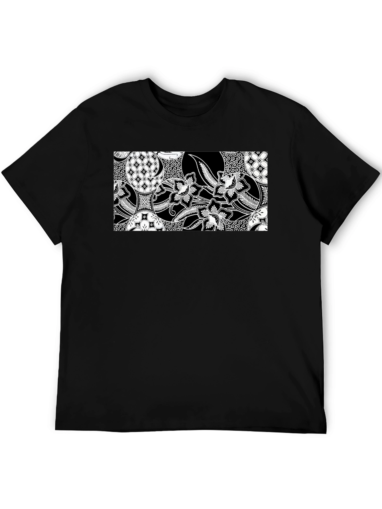 Black T-Shirt with Batik-Inspired Graphic Print