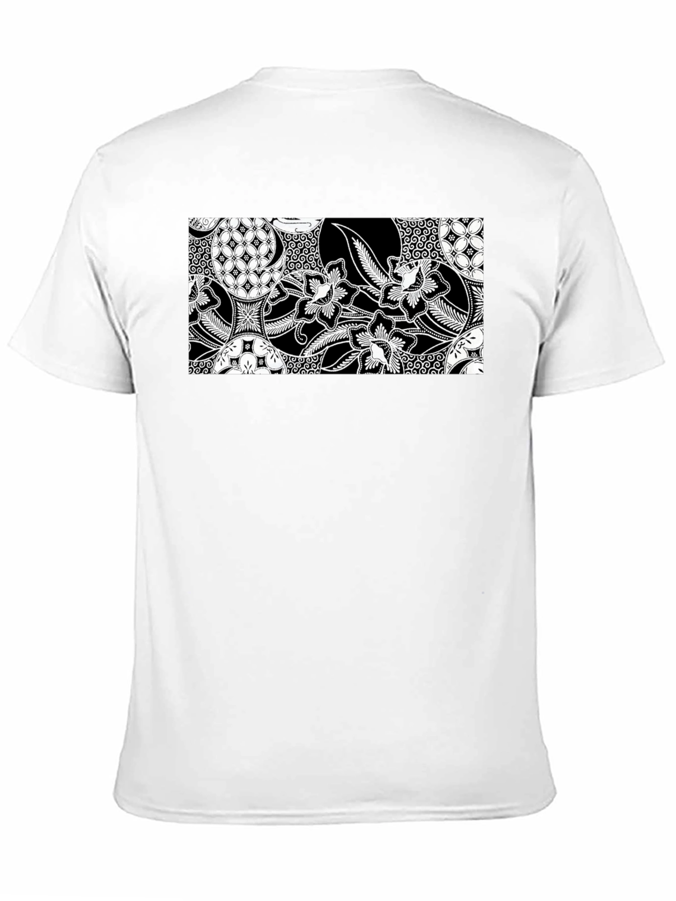Black T-Shirt with Batik-Inspired Graphic Print