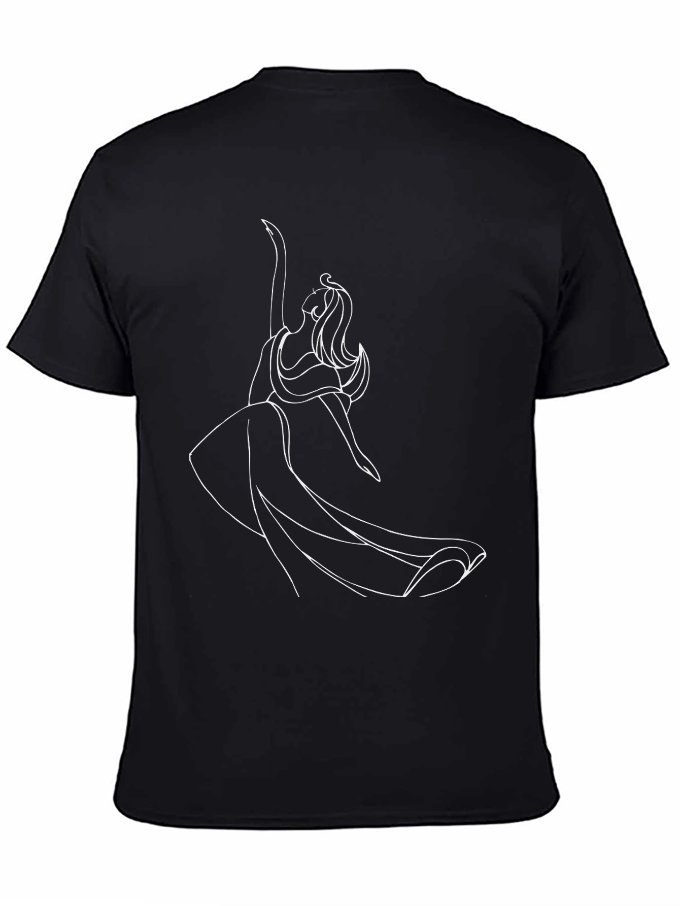 Dancing Girl Line Art Black T-Shirt