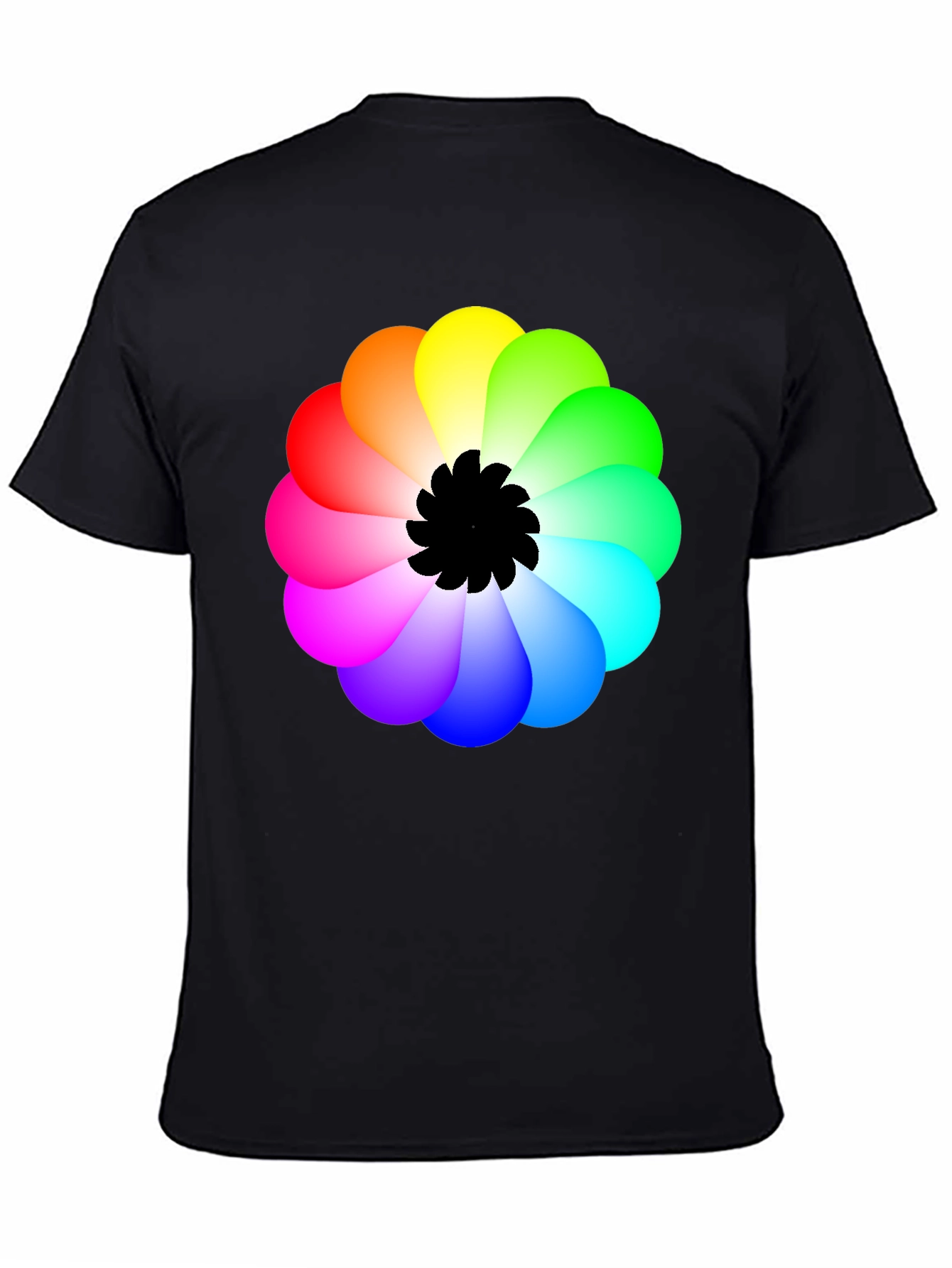 Rainbow Flower Graphic Black T-Shirt