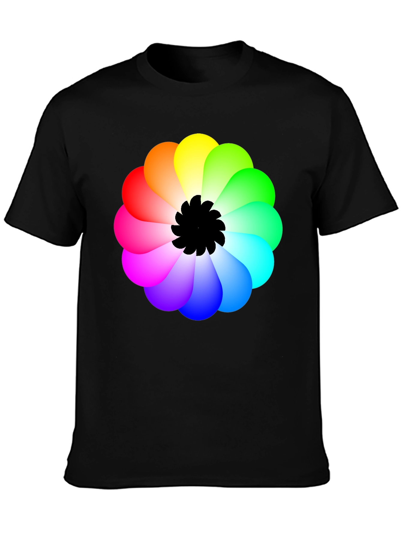 Rainbow Flower Graphic Black T-Shirt