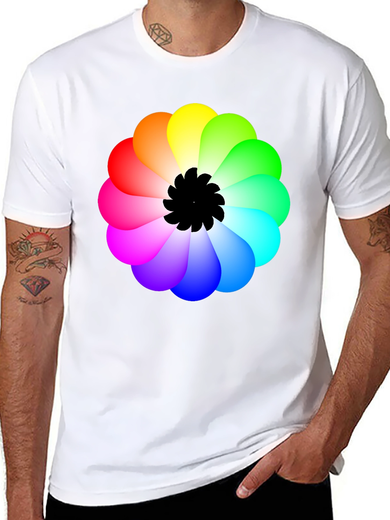 Rainbow Flower Graphic Black T-Shirt