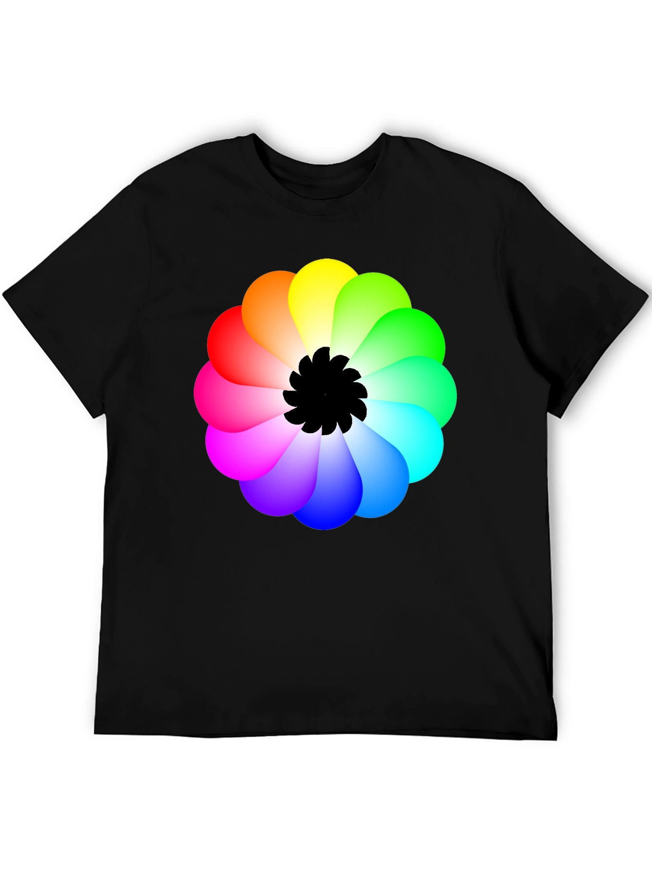 Rainbow Flower Graphic Black T-Shirt