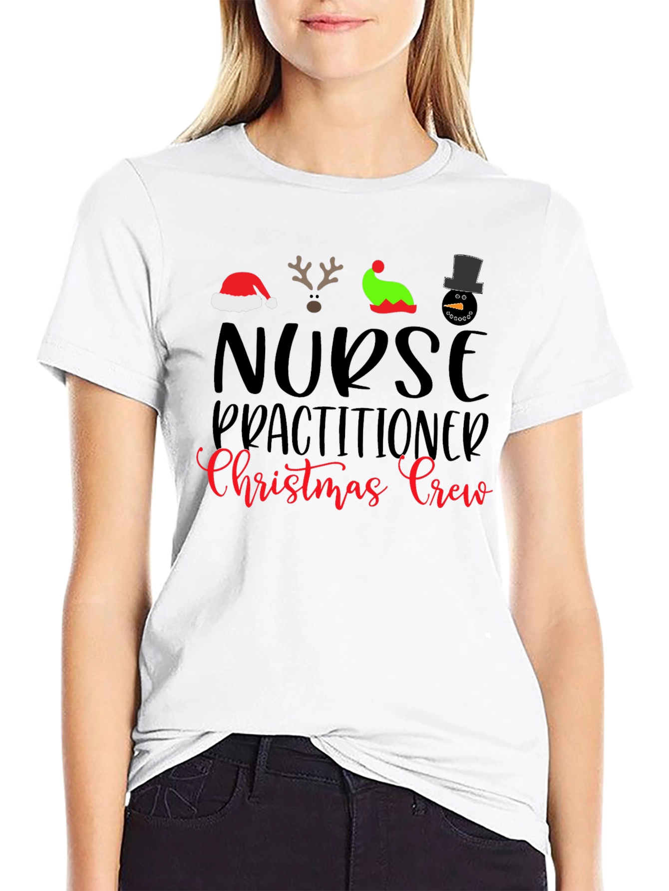 Nurse Practitioner Christmas Crew Black T-Shirt