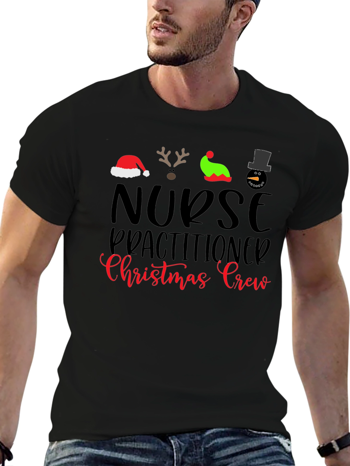 Nurse Practitioner Christmas Crew Black T-Shirt