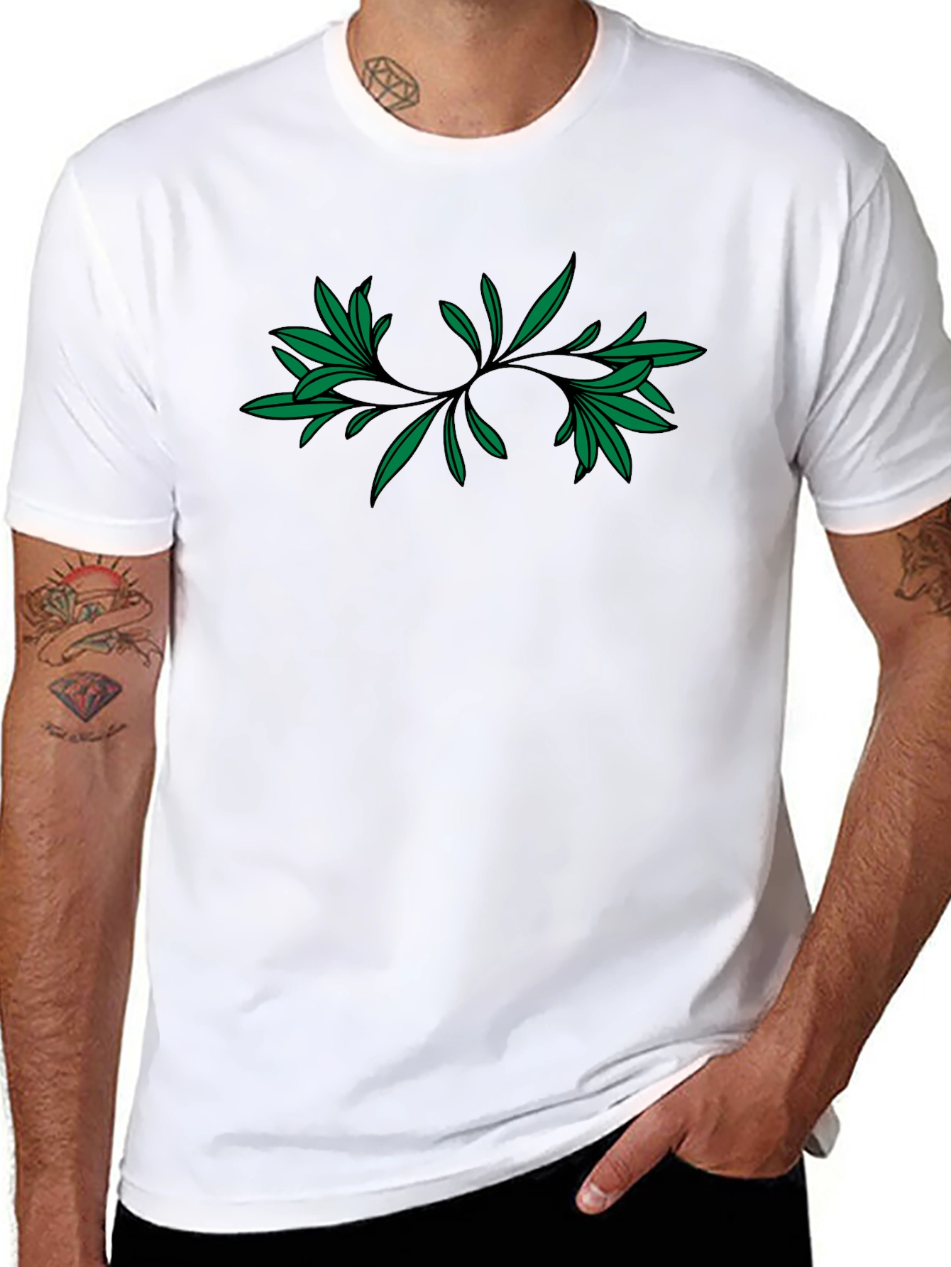 Green Leaf Black T-Shirt