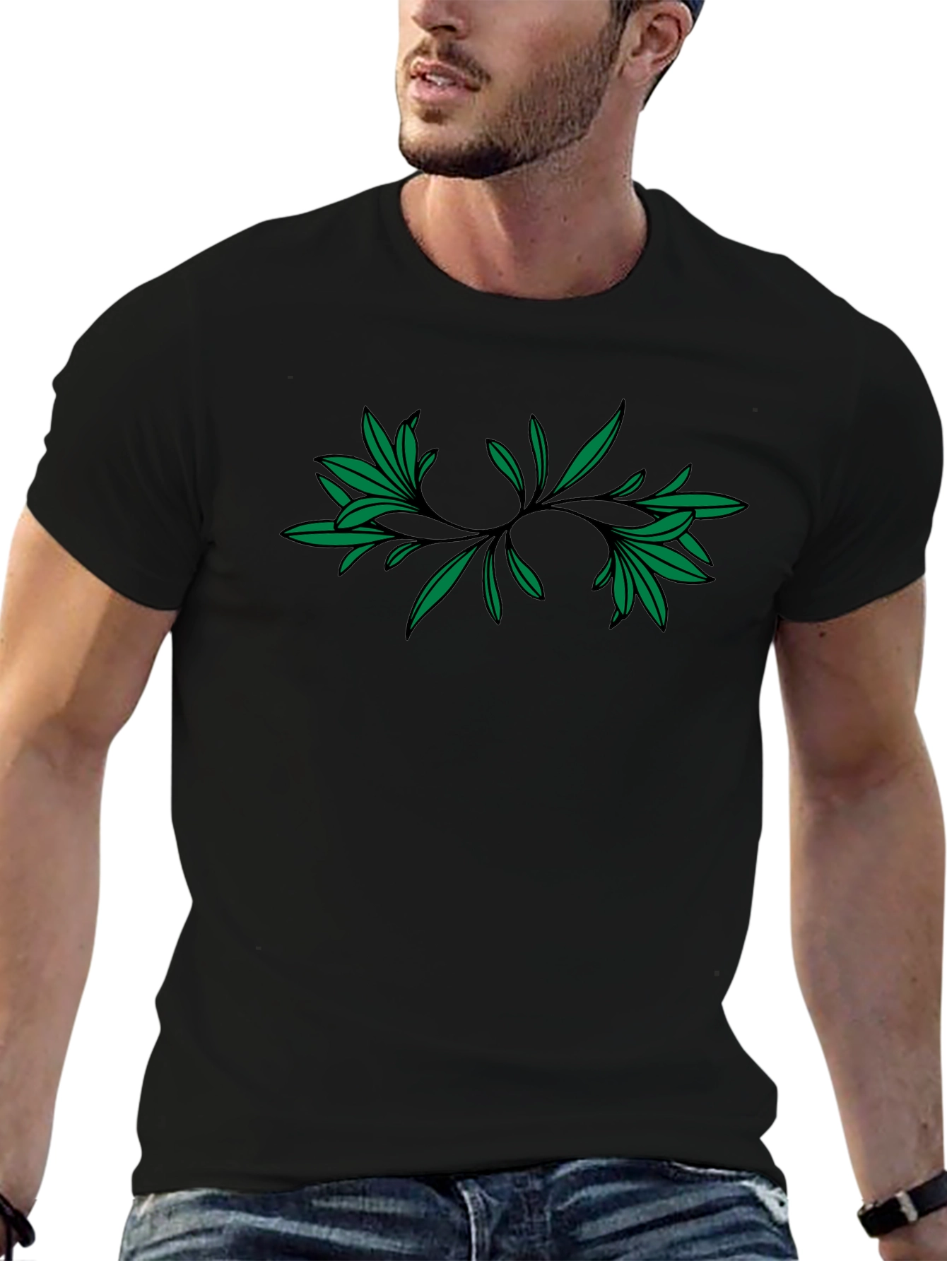 Green Leaf Black T-Shirt