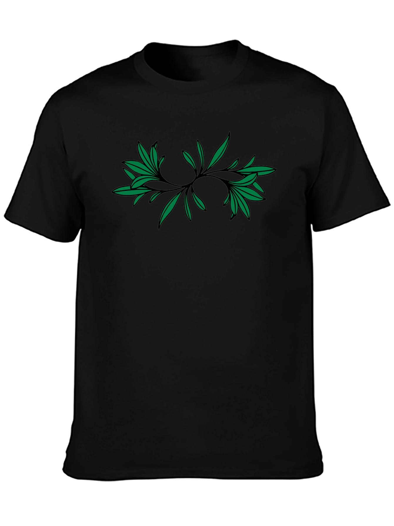Green Leaf Black T-Shirt