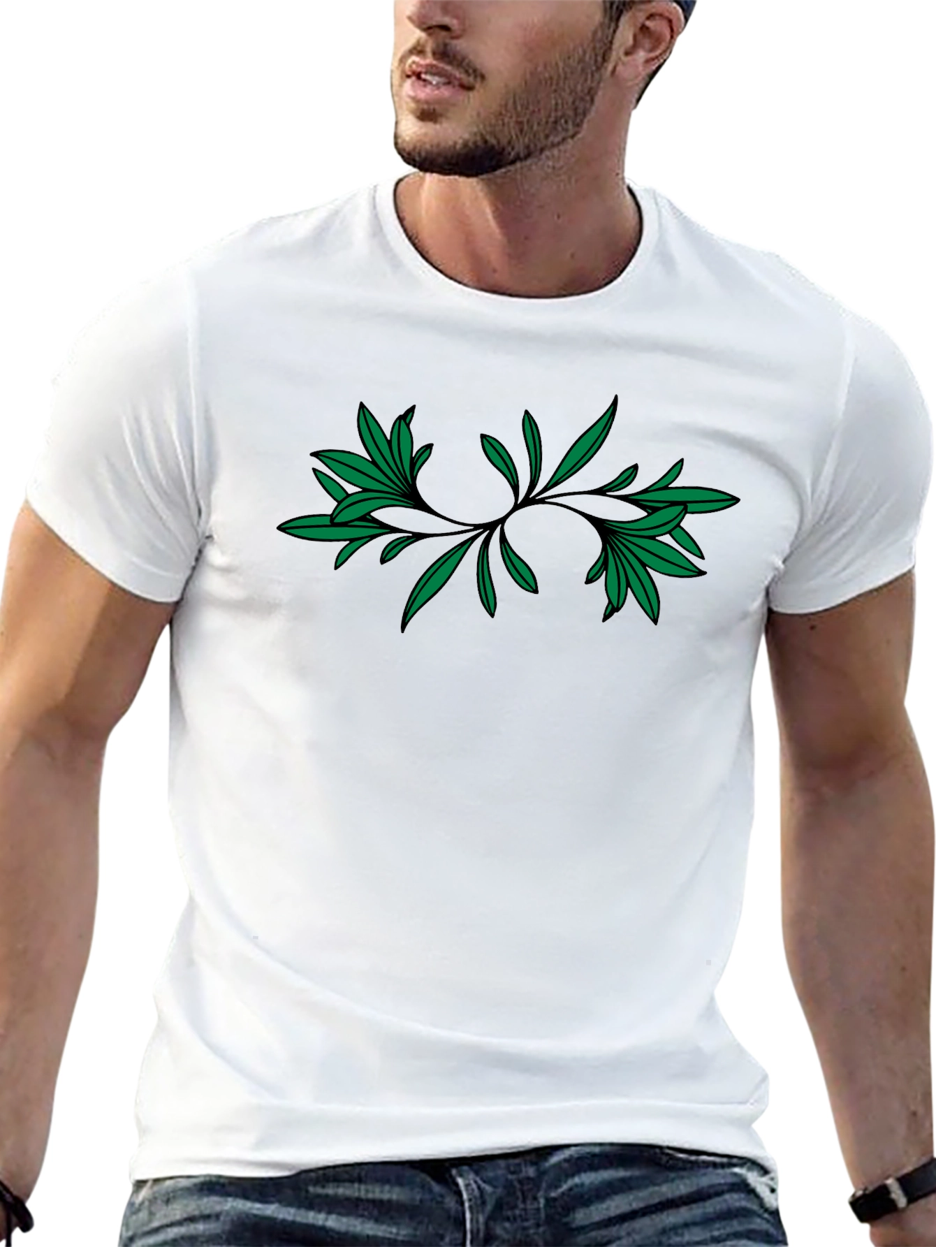 Green Leaf Black T-Shirt