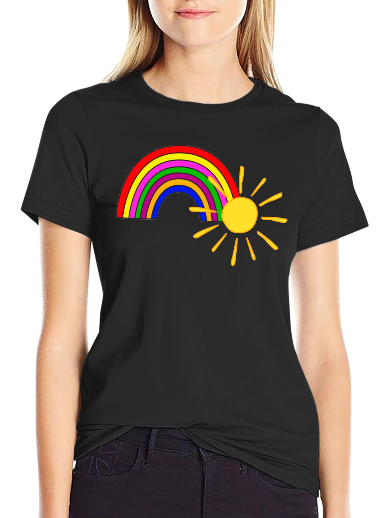 Rainbow and Sun Graphic Tee - Black