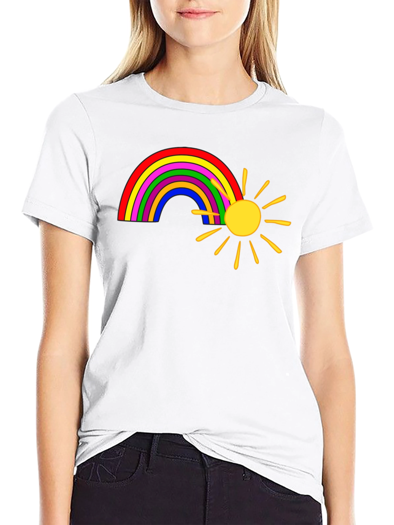 Rainbow and Sun Graphic Tee - Black