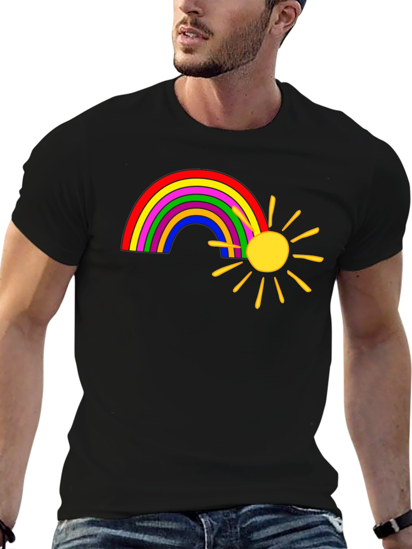 Rainbow and Sun Graphic Tee - Black