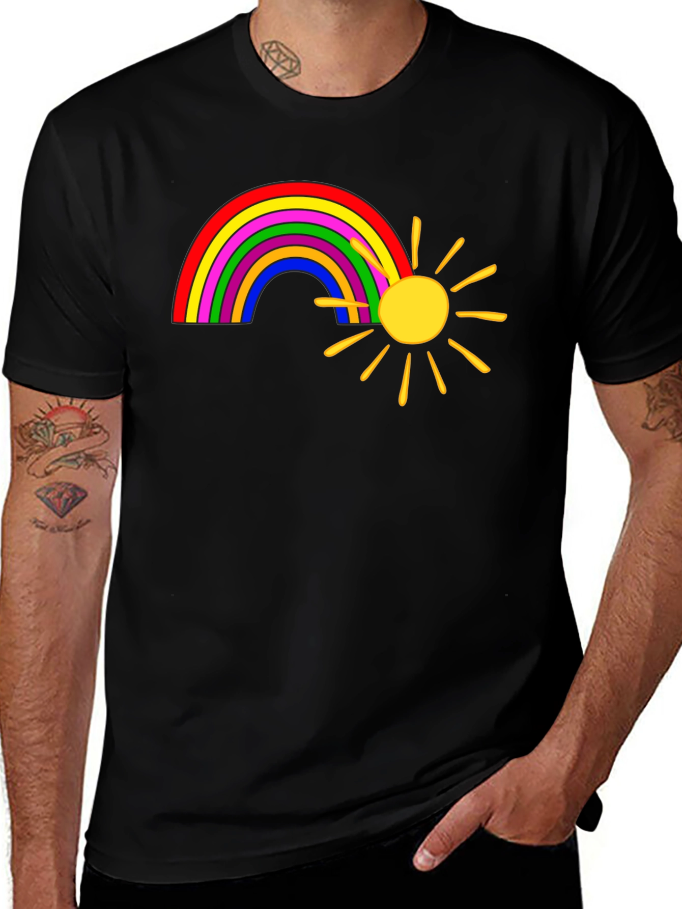 Rainbow and Sun Graphic Tee - Black