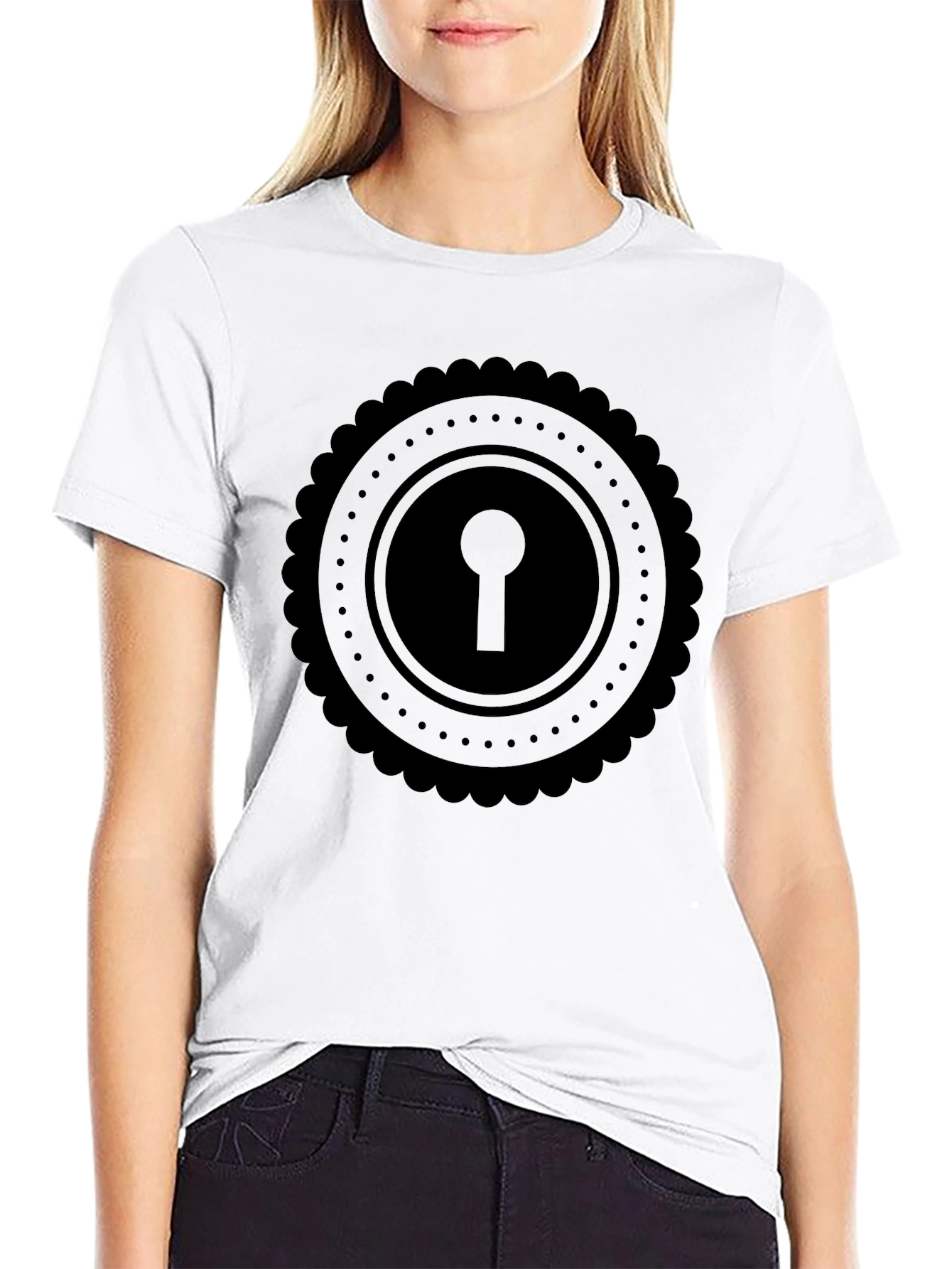Keyhole Graphic Tee - Stylish Black Cotton T-Shirt