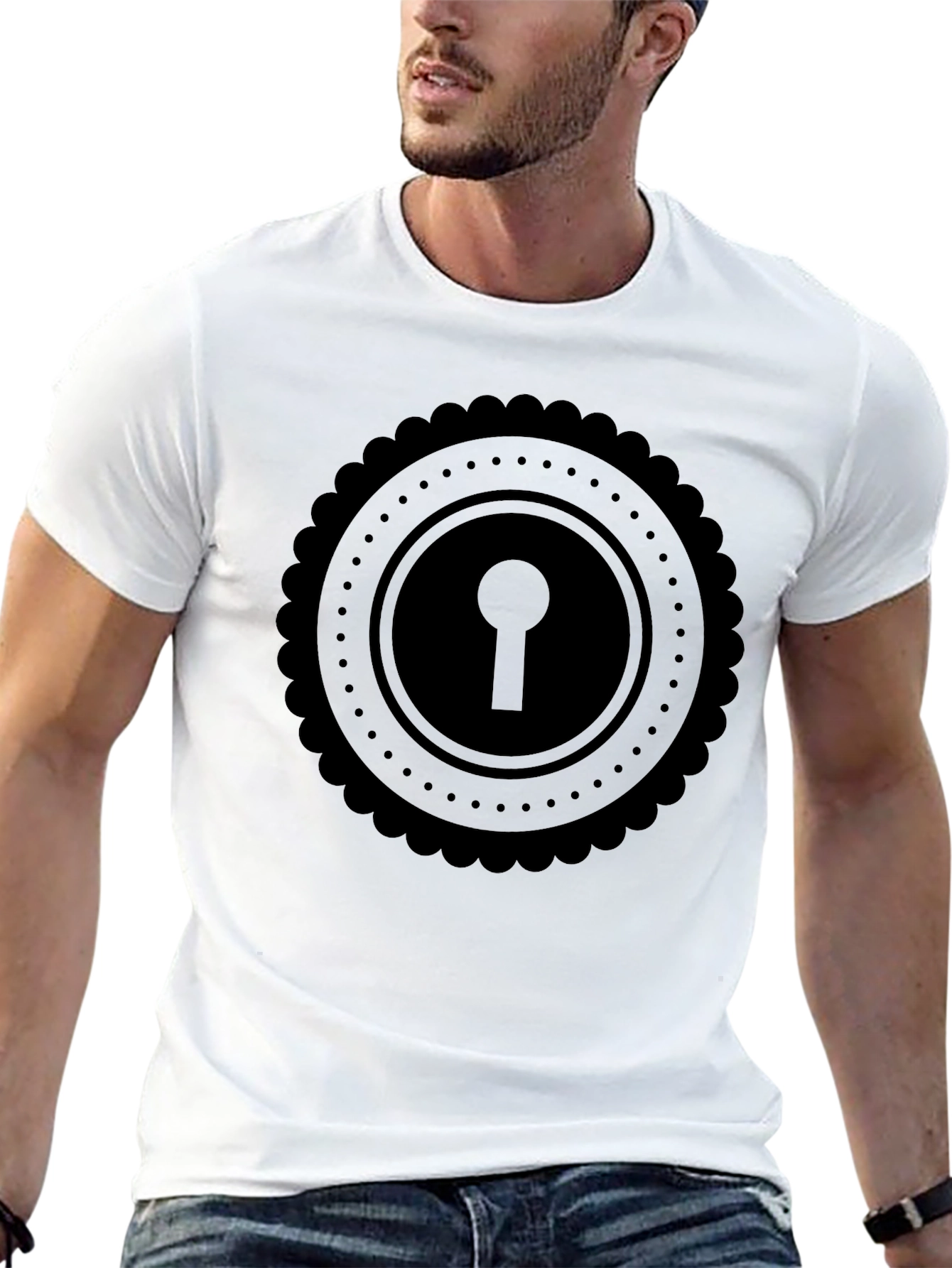Keyhole Graphic Tee - Stylish Black Cotton T-Shirt