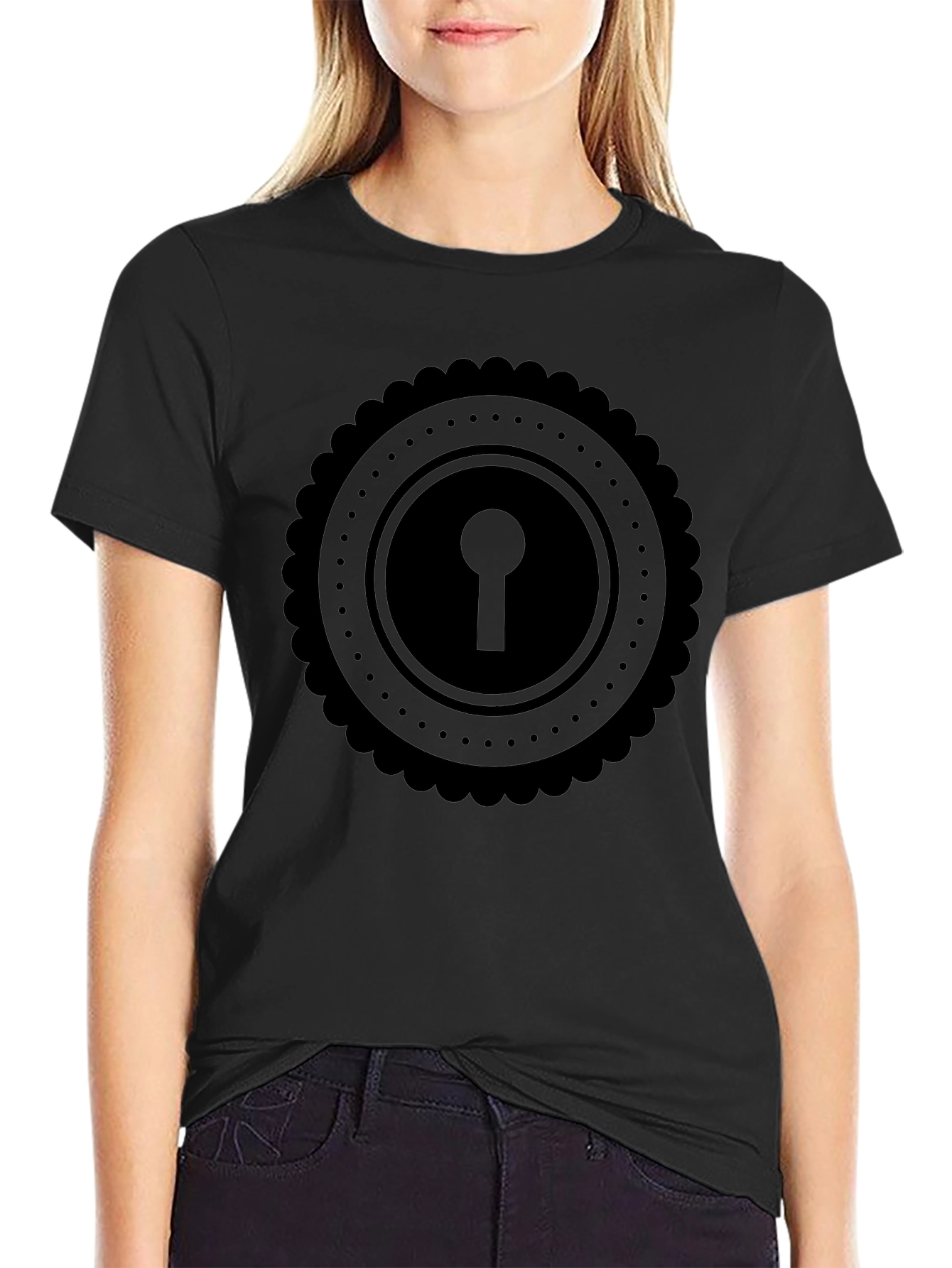 Keyhole Graphic Tee - Stylish Black Cotton T-Shirt