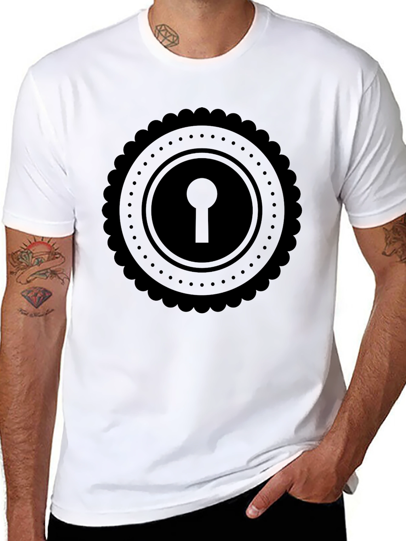 Keyhole Graphic Tee - Stylish Black Cotton T-Shirt