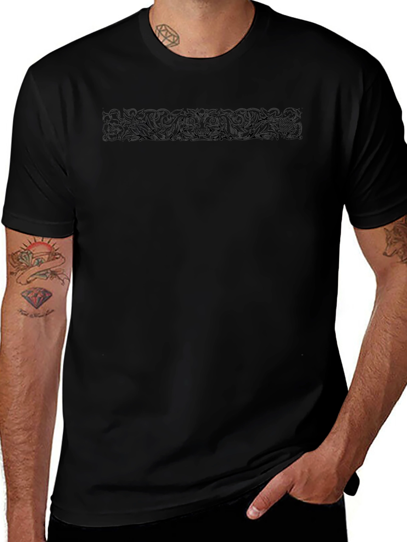 Mens Black Graphic Print Crew Neck T-Shirt
