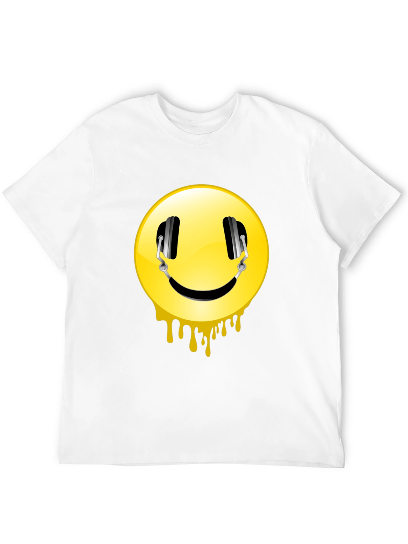Smiley Face Headphones Graphic Black T-Shirt
