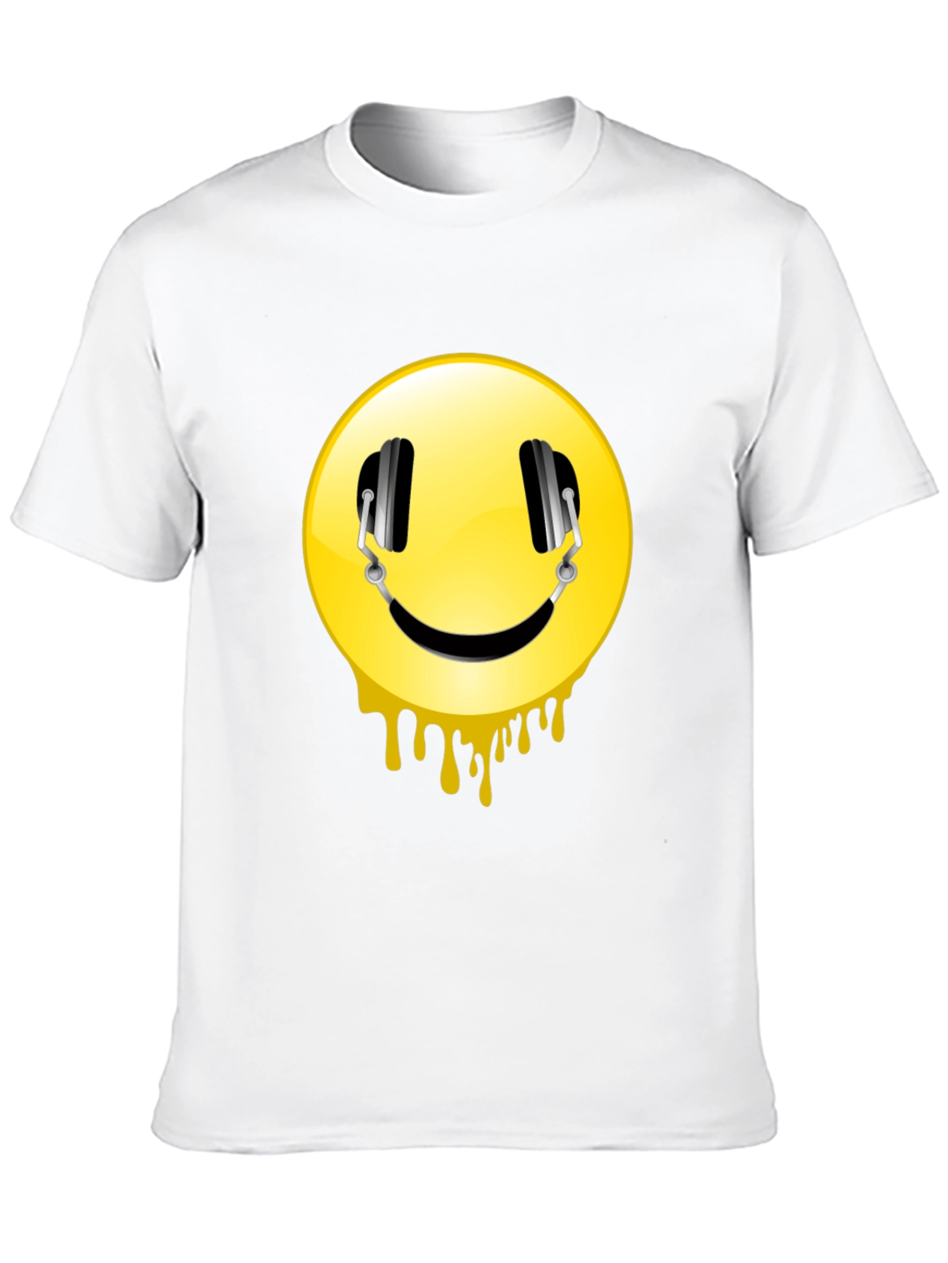Smiley Face Headphones Graphic Black T-Shirt
