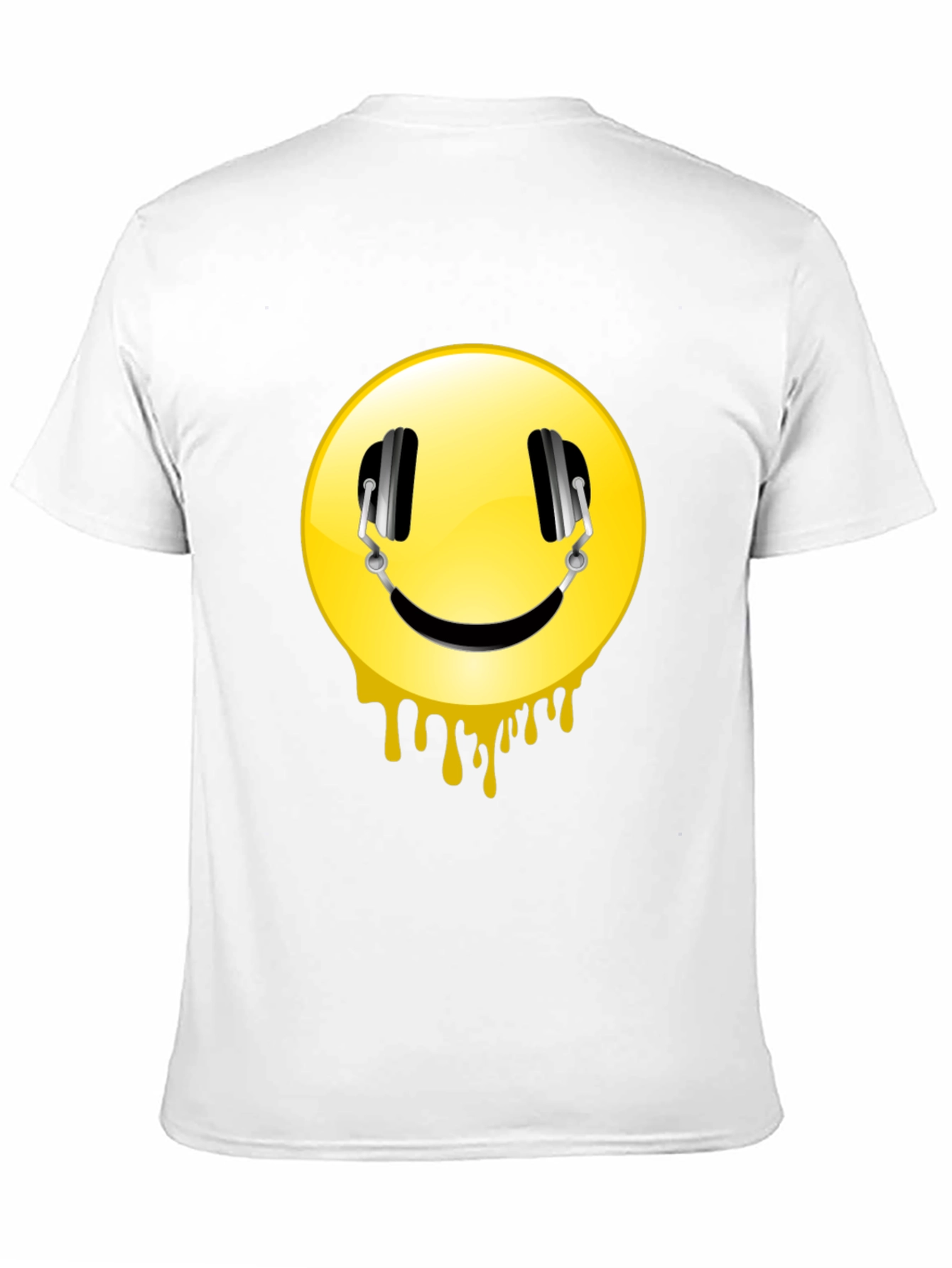 Smiley Face Headphones Graphic Black T-Shirt