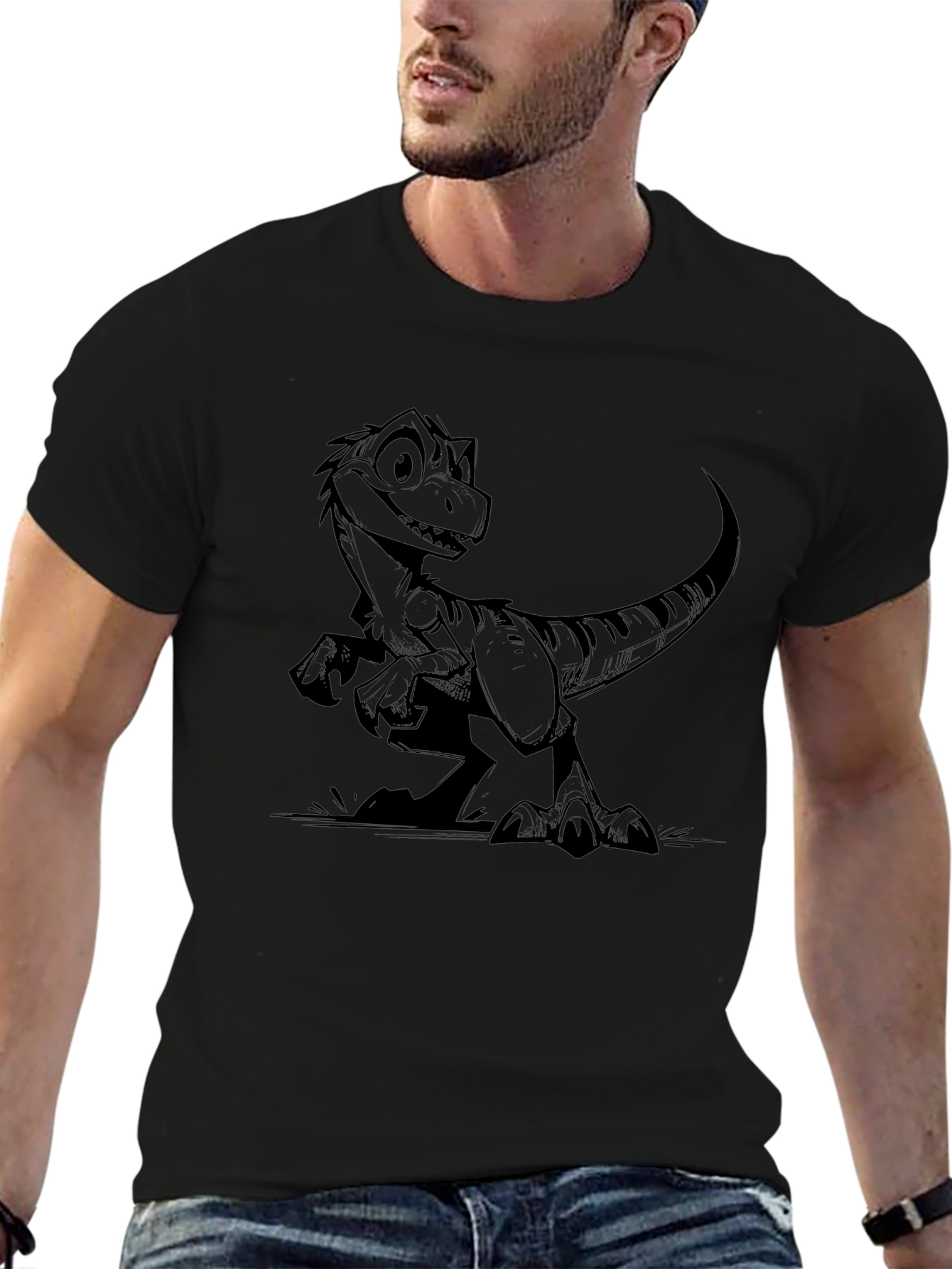 Dino Graphic Tee - Black Crew Neck