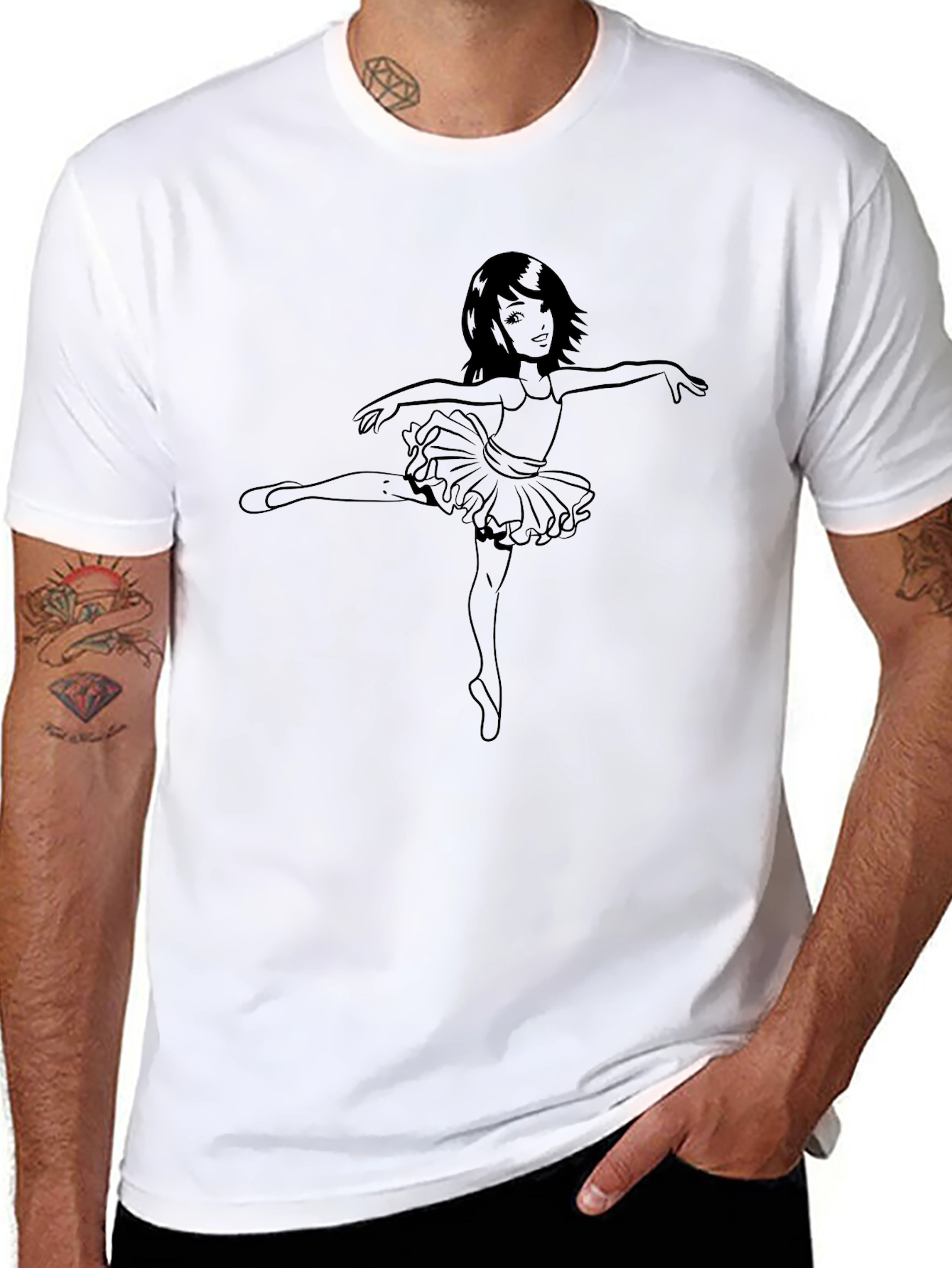Ballerina Girl Graphic Tee - Black Cotton T-Shirt
