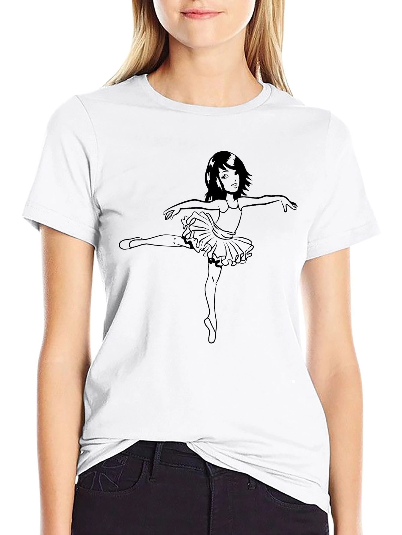 Ballerina Girl Graphic Tee - Black Cotton T-Shirt