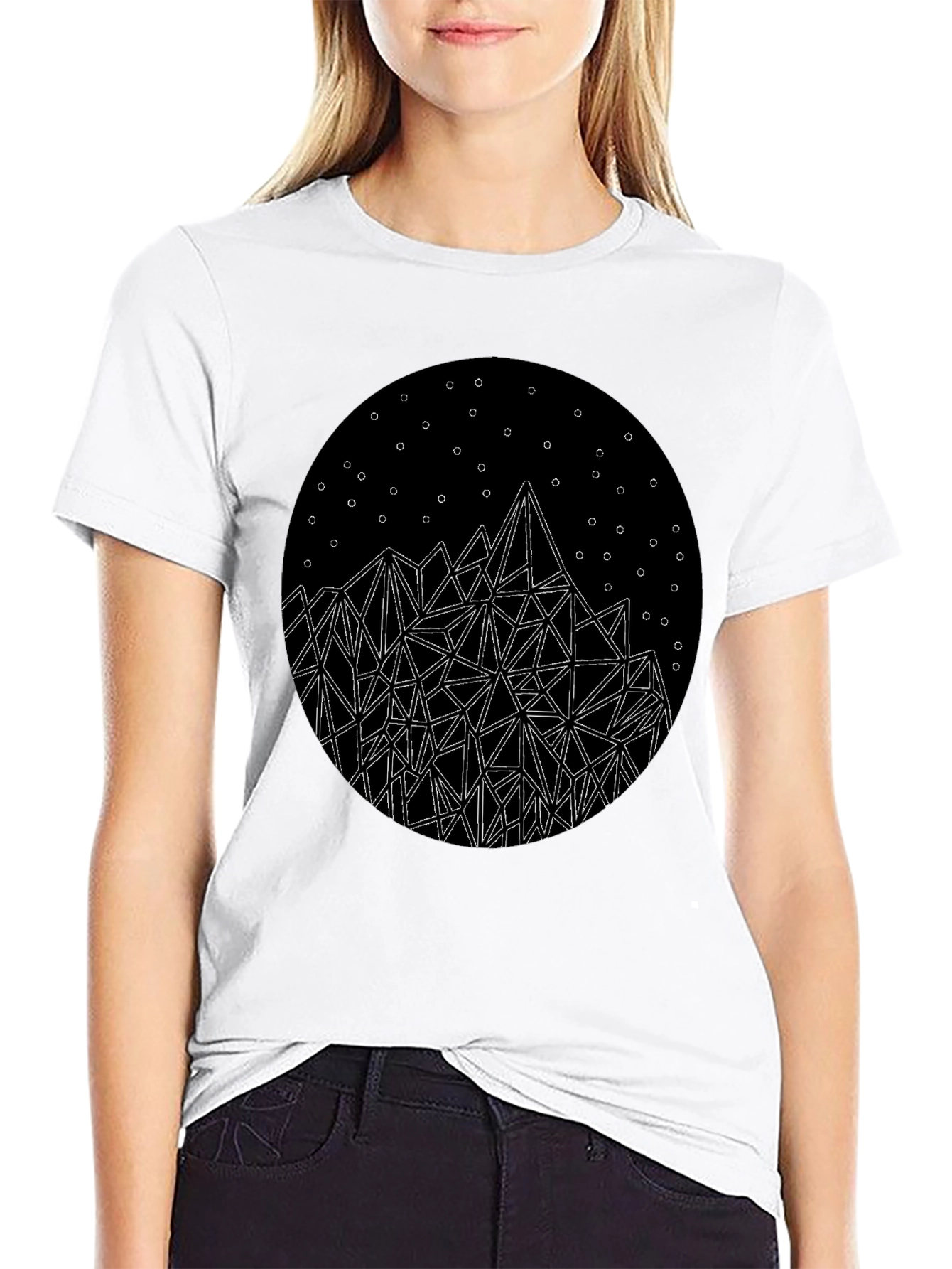 Geometric Mountain Starry Night Graphic Tee