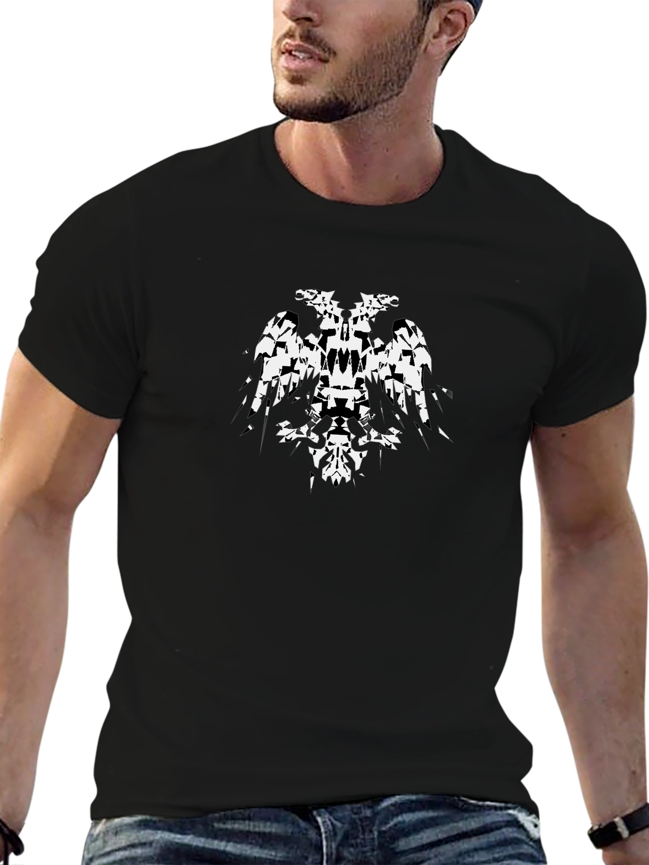 Abstract Black T-Shirt with 2-Headed Eagle