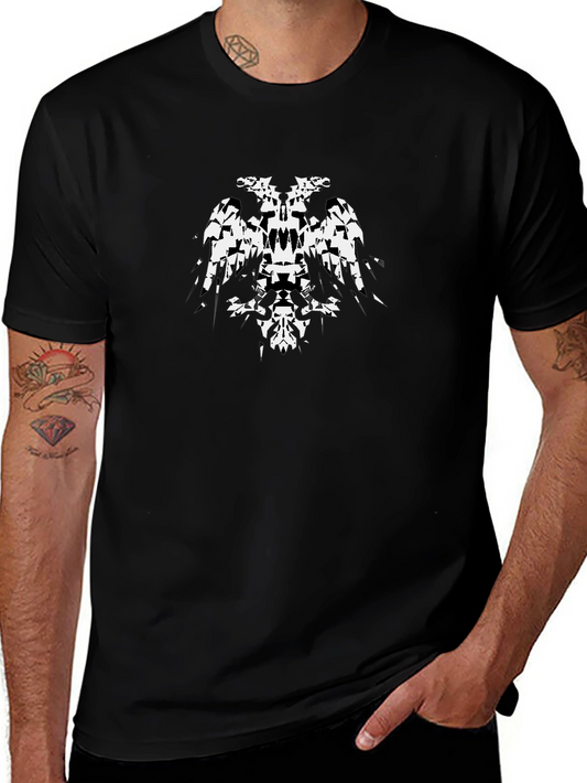 Abstract Black T-Shirt with 2-Headed Eagle